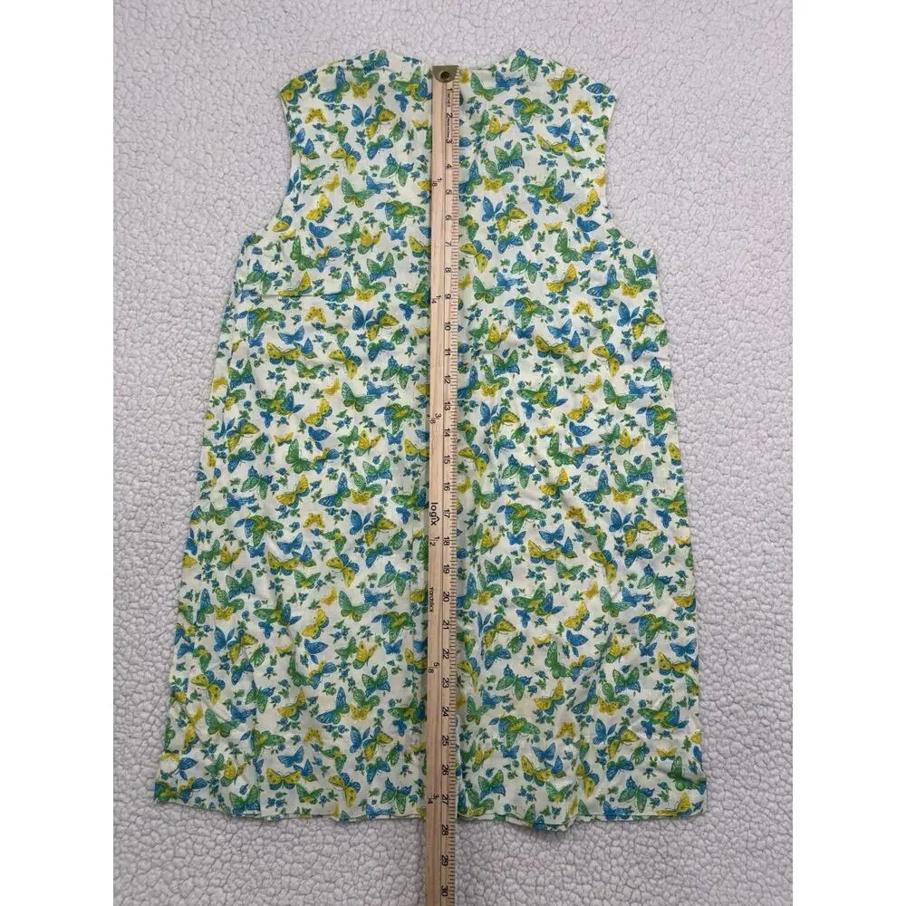 Vintage 60s 70s Child Novelty Butterfly Print Dress Cardigan Belt Green Blue Mod
